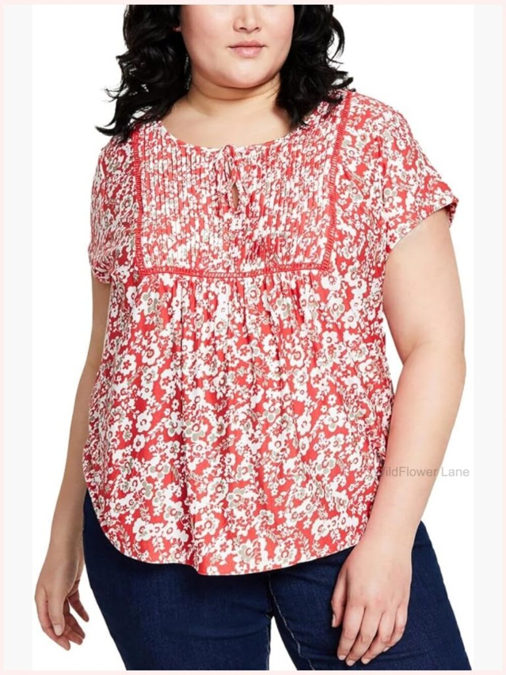 Women's Short Sleeve Knit Top Floral Casual Soft T-Shirt